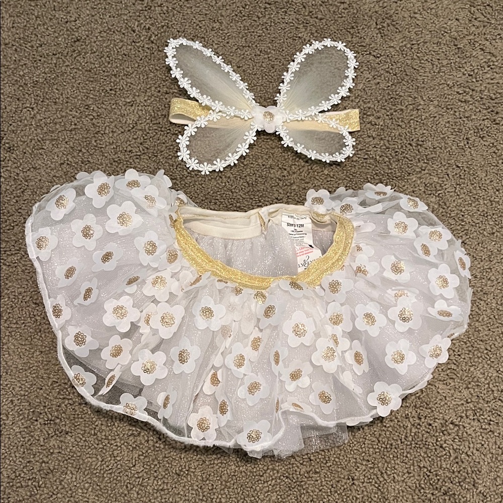 White and Gold Floral Tutu with wings
